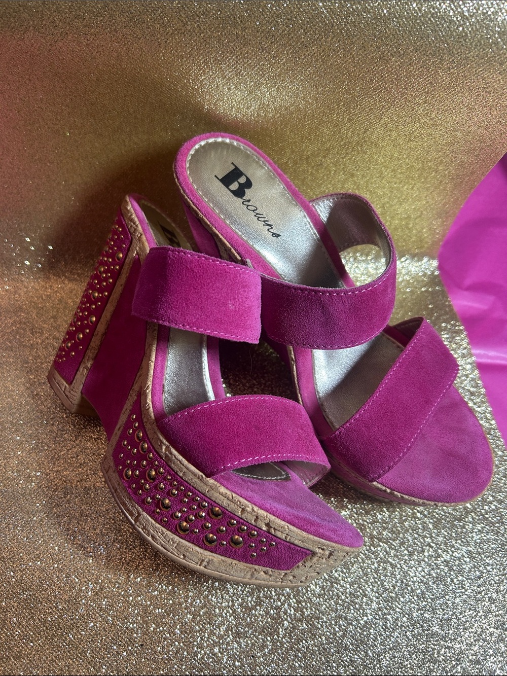 Fuchsia Suede Platform Sandals